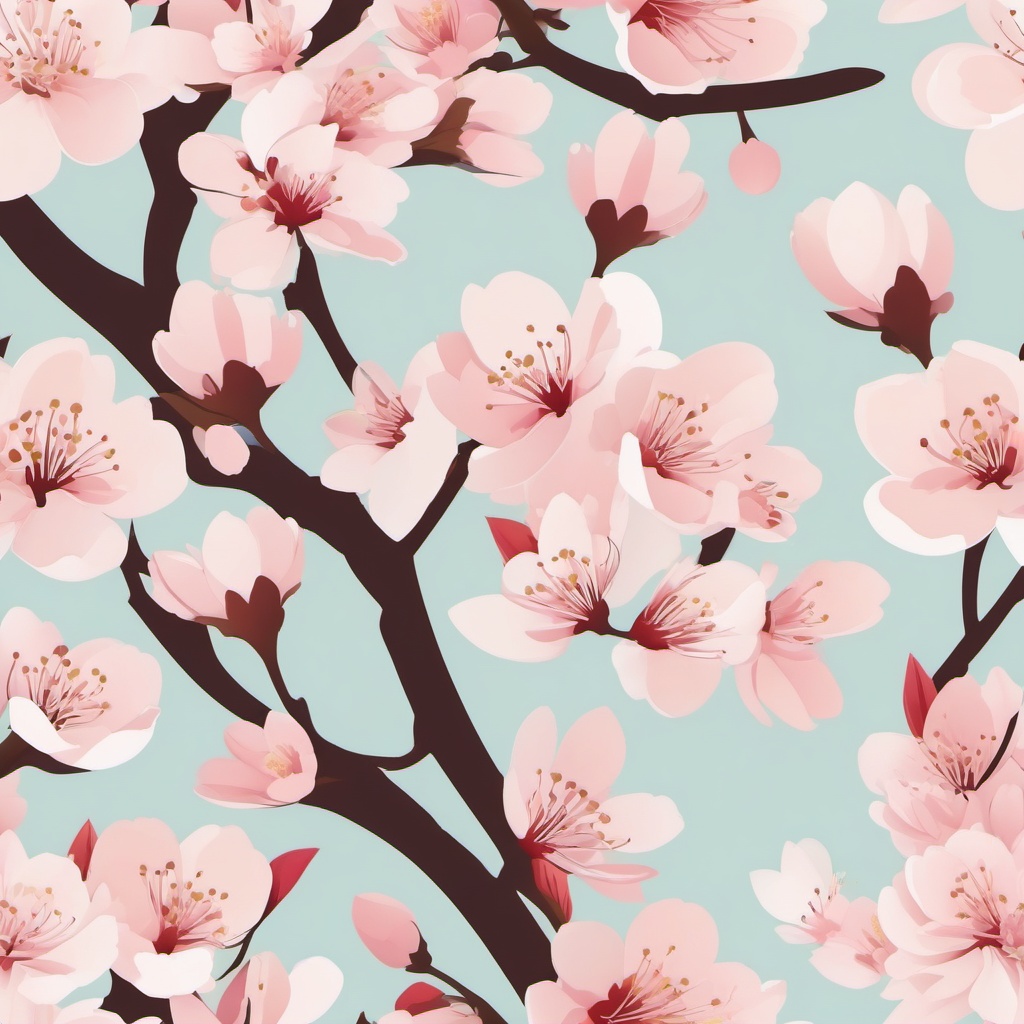 Cherry Blossom Clip Art - Delicate cherry blossoms in spring bloom,  color vector clipart, minimal style