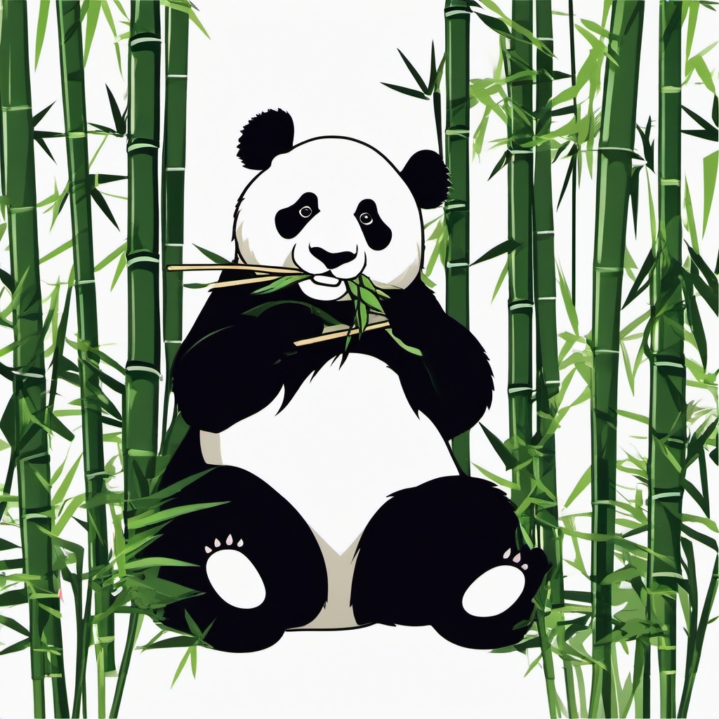 Panda Clipart - Panda munching on bamboo shoots in the bamboo forest , minimal, 2d