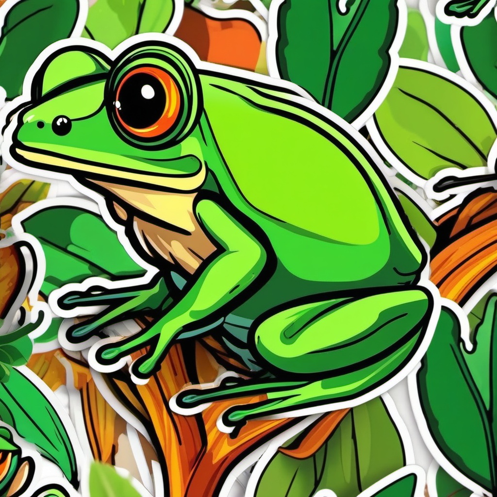 Tree Frog Sticker - A vibrant tree frog with bulging eyes, ,vector color sticker art,minimal