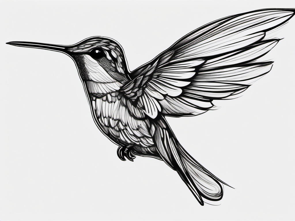 drawing of a hummingbird with bright feathers  minimal rough sketch scribbles,doodles,black and white