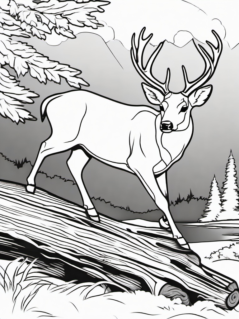 Deer Coloring Pages - Deer leaping gracefully over a log  simple coloring pages