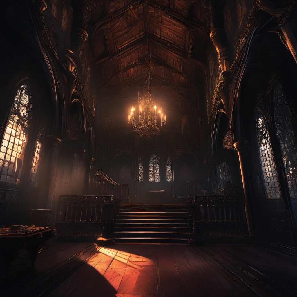 Dimly lit Gothic castle interior. anime, wallpaper, background, anime key visual, japanese manga