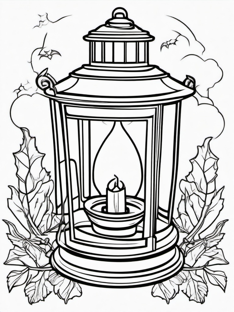 Spooky Lantern Coloring Pages - Glowing Light for Haunted Nights  minimal black outline printable sheet, coloring page