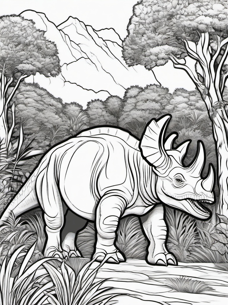 Dinosaur Coloring Pages - Triceratops Grazing  simple coloring pages