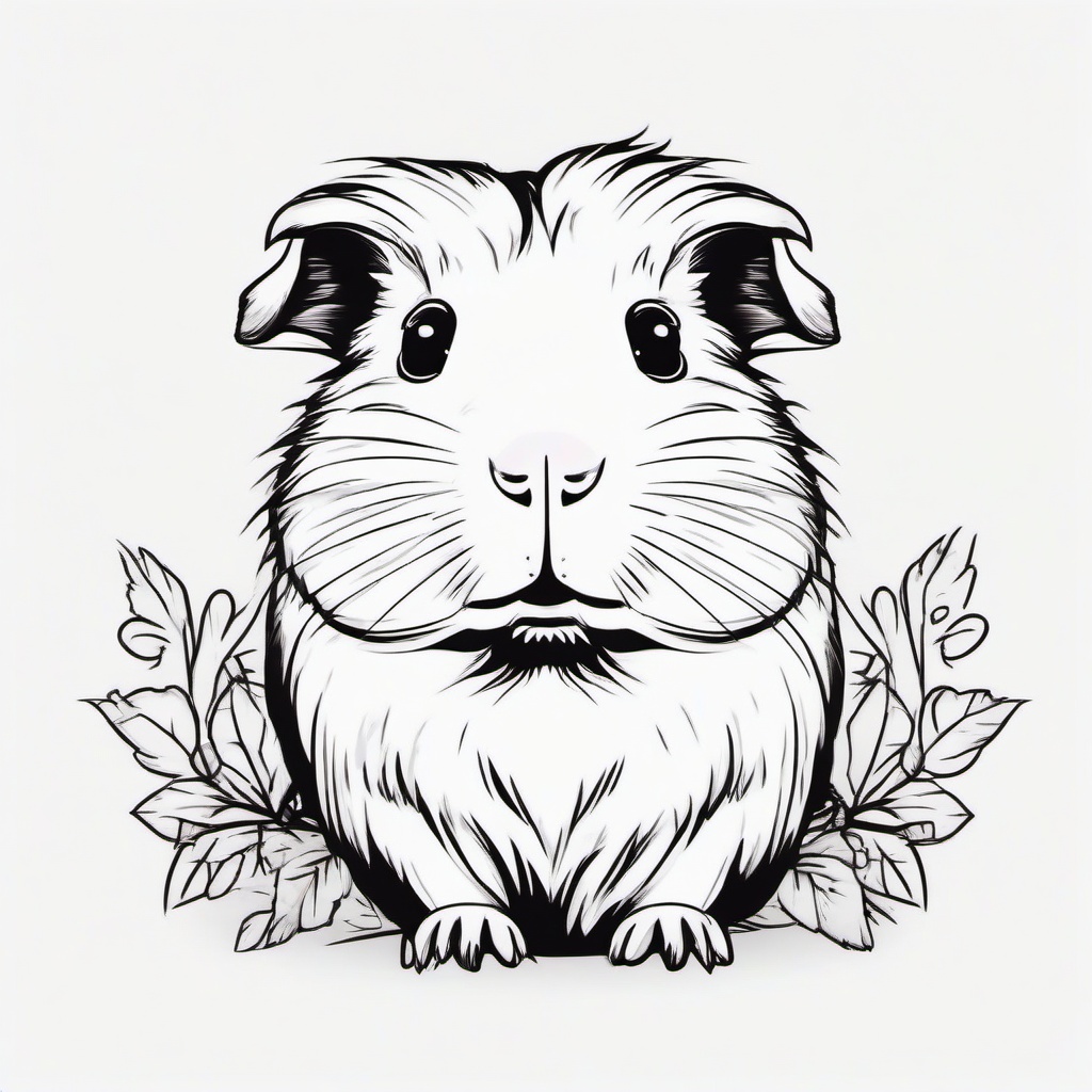 Guinea Pig cartoon minimal, white background  ,tattoo design, white background