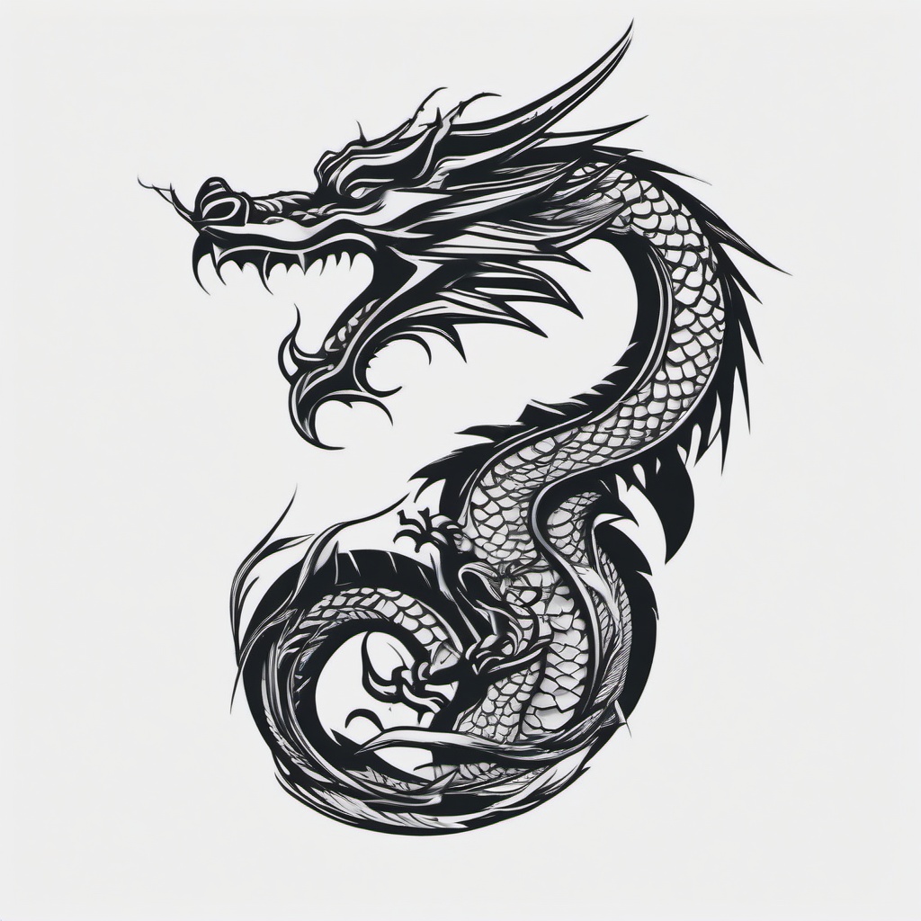 Dragon Knee Tattoo - Unique tattoo designed for the knee area, featuring a dragon.  simple color tattoo,minimalist,white background