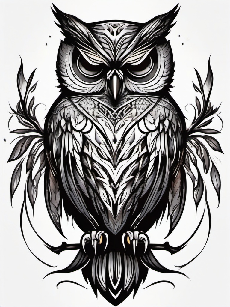 Scary Owl Tattoo - Channel horror vibes with a tattoo featuring a scary and mysterious owl.  simple color tattoo,vector style,white background