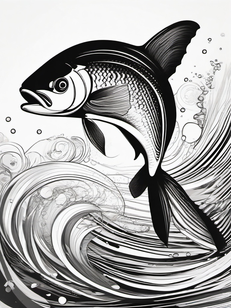 drawing of coho salmon  minimal rough sketch scribbles,doodles,black and white