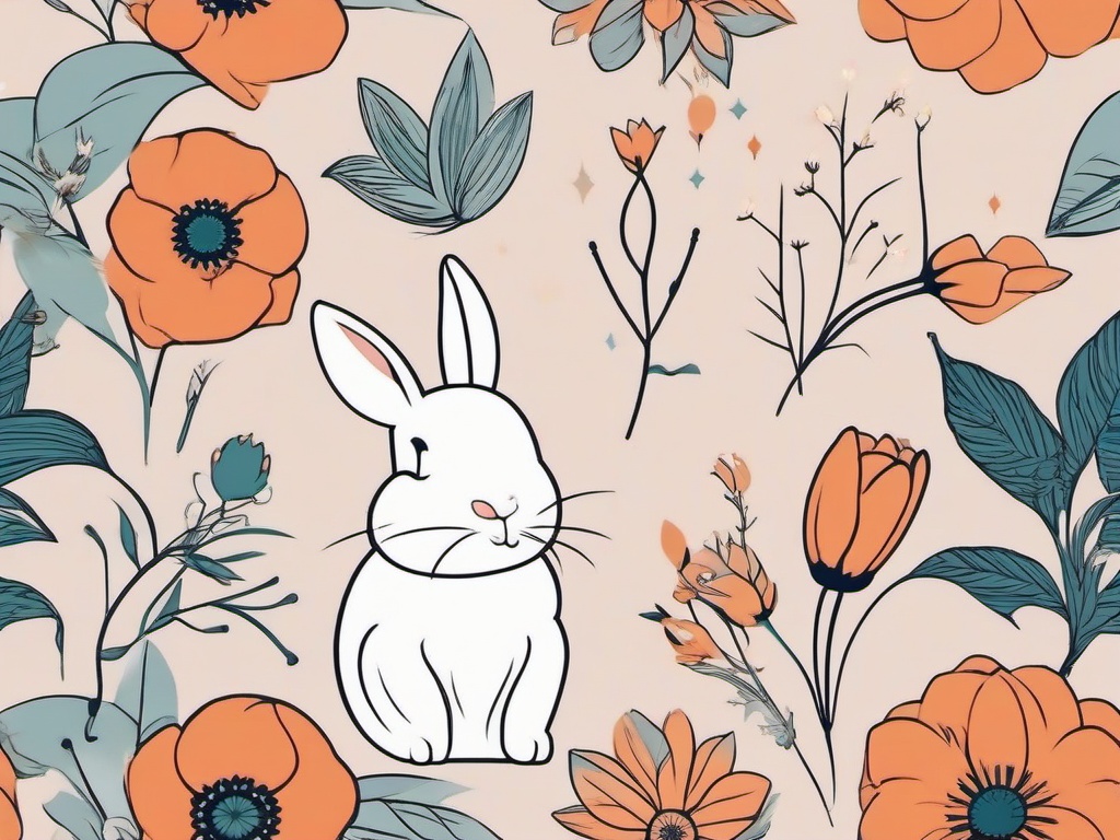 bunny flower tattoo  minimalist color tattoo, vector
