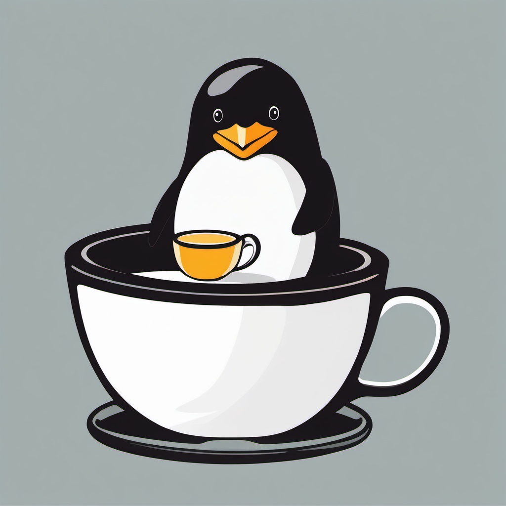 Penguin in Tea Cup Sticker - A penguin enjoying a cozy moment in a tea cup. ,vector color sticker art,minimal