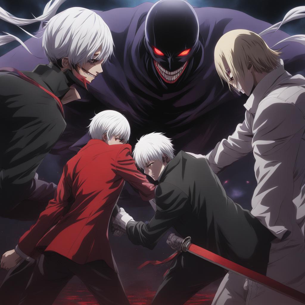 kaneki confronts ghouls in intense hand-to-hand combat. 