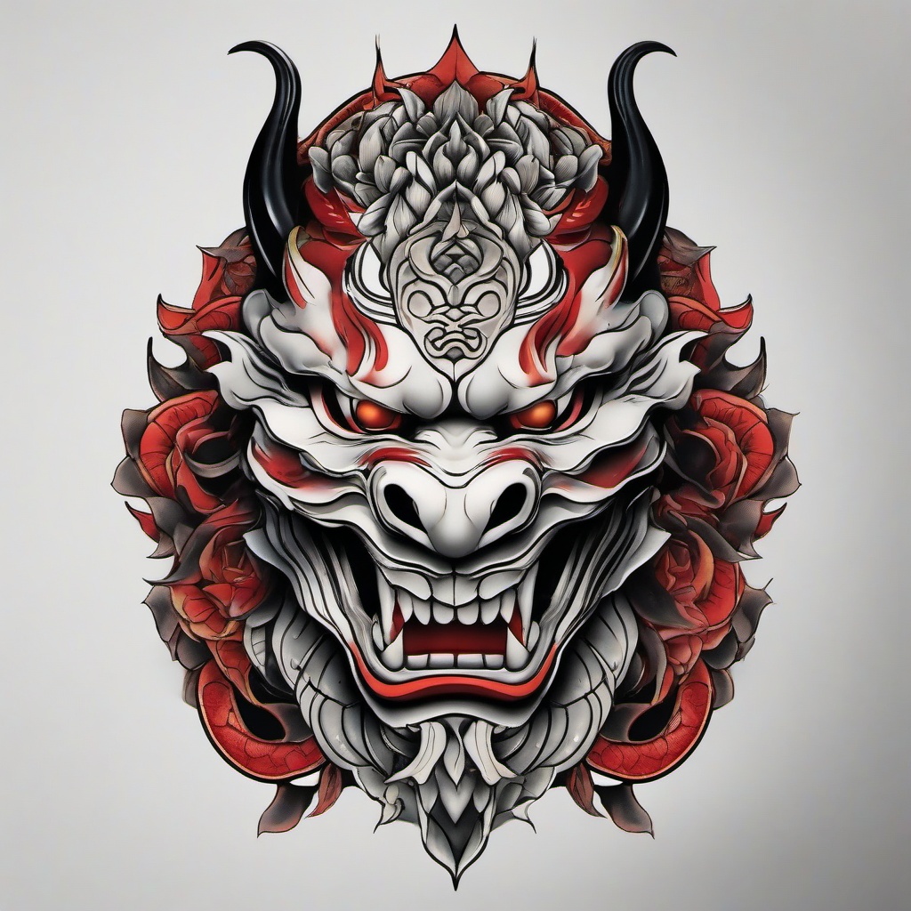 snake hannya mask tattoo  simple color tattoo,white background,minimal