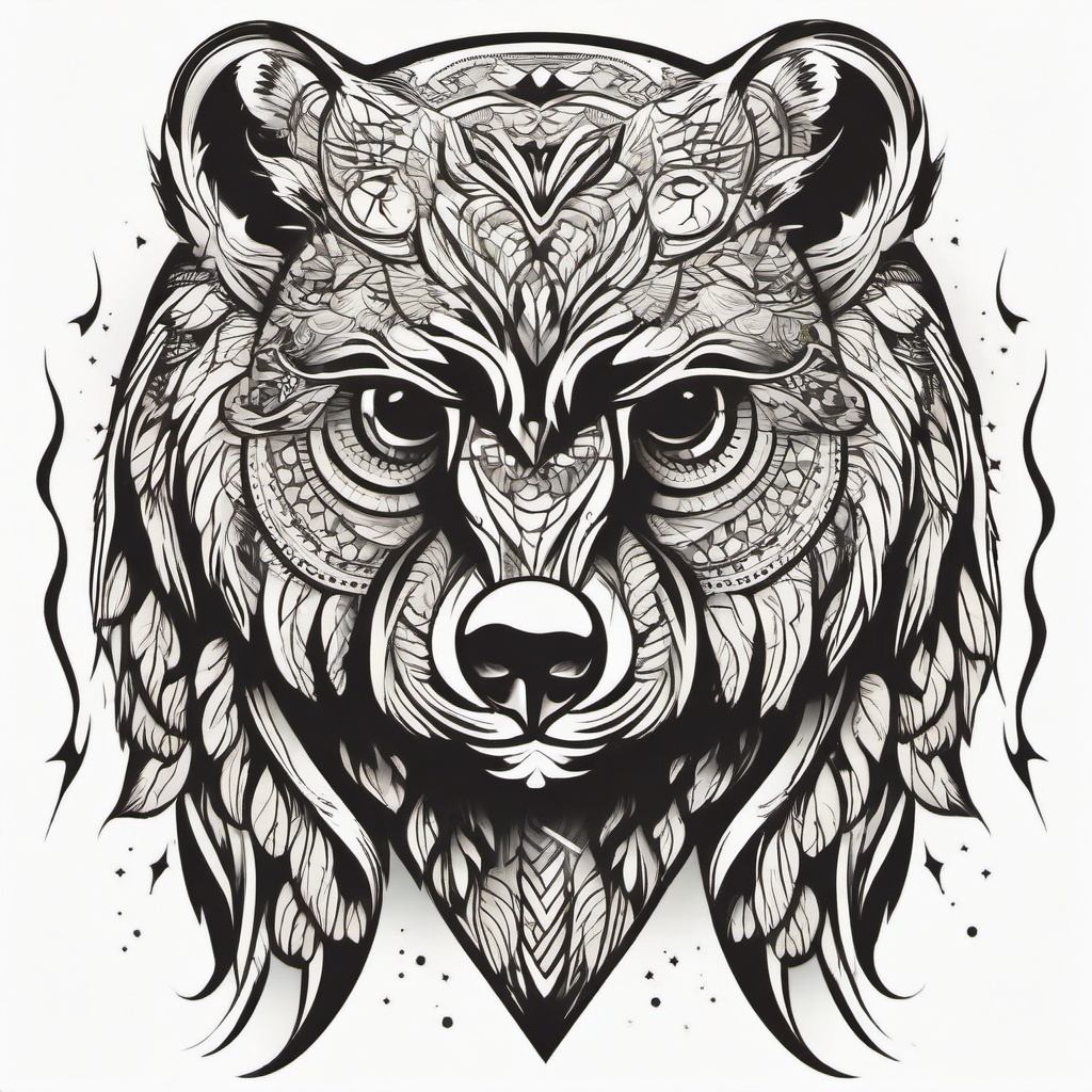 Bear and Owl Tattoo - Merge the strength of a bear with the wisdom of an owl in a unique tattoo.  simple color tattoo,vector style,white background