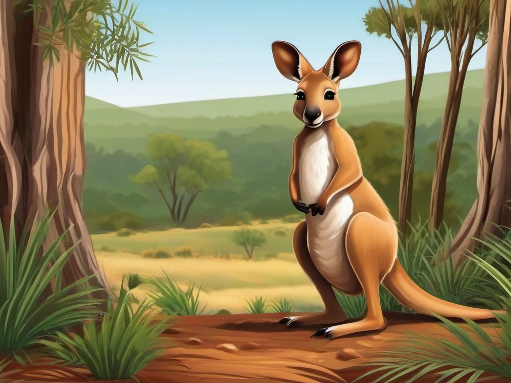 Cute Kangaroo in the Australian Bush  clipart, simple