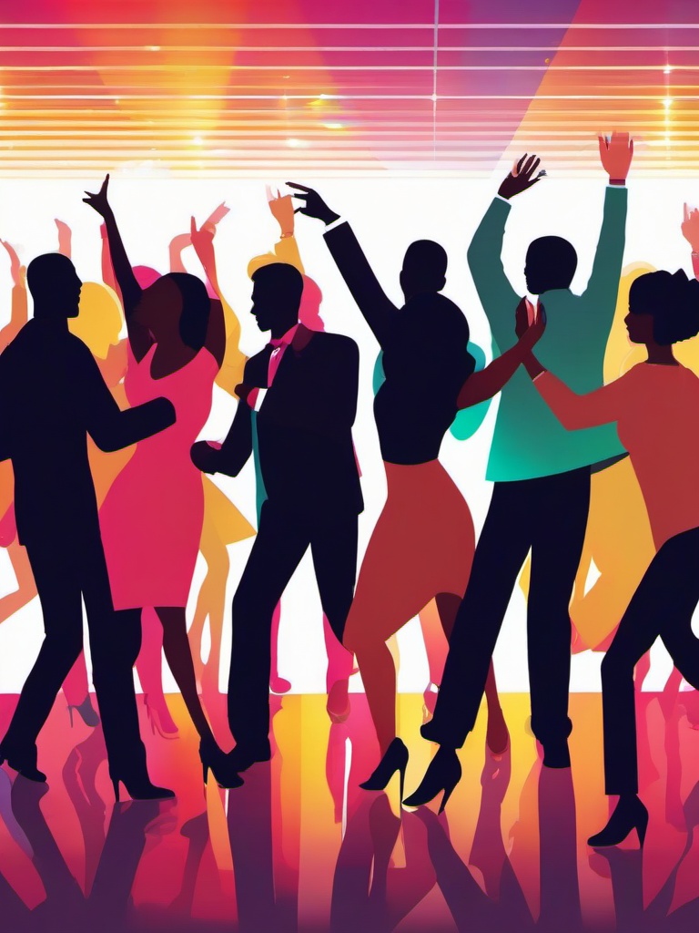 People dancing at a party with disco lights clipart.  vector style illustration, white background