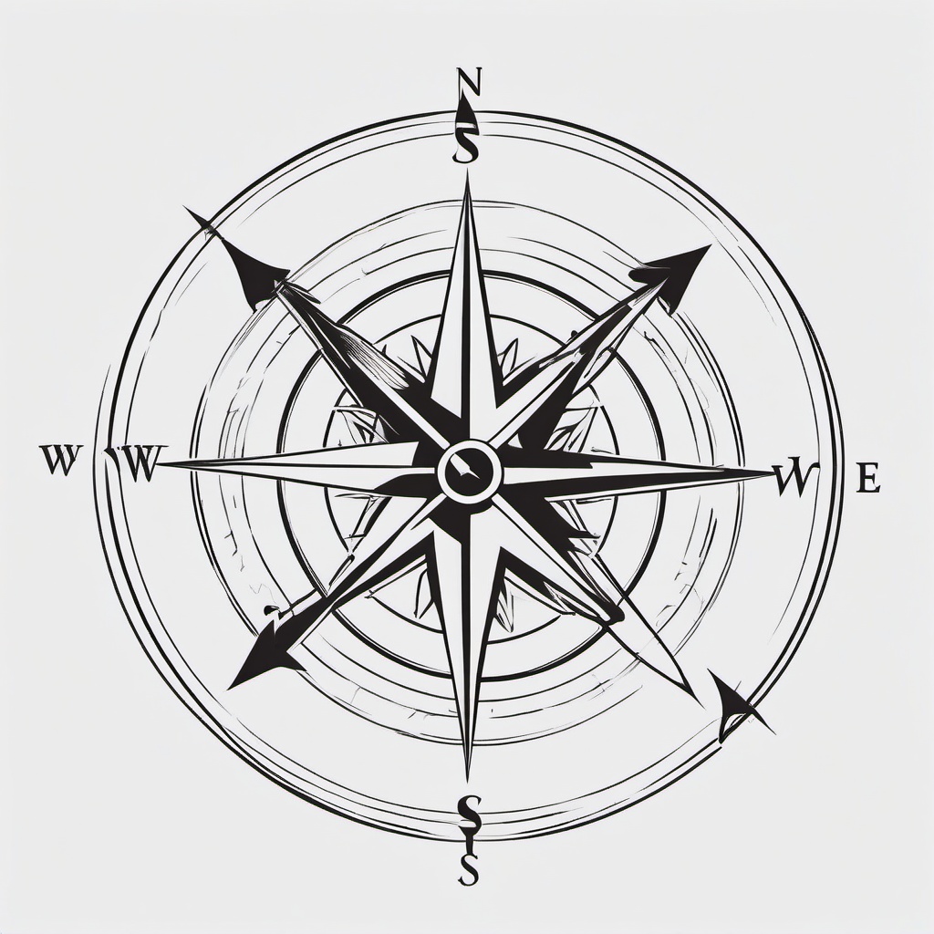 Compass with Arrow Tattoo - Compass tattoo accompanied by an arrow.  simple vector tattoo,minimalist,white background