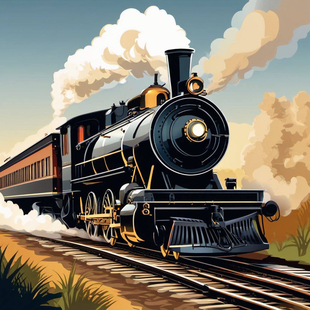 Train clipart - steam locomotive chugging along the tracks  