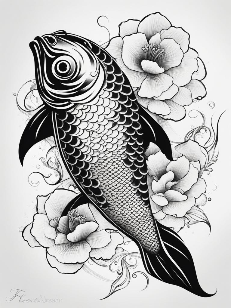 koi fish tattoo design black and white 