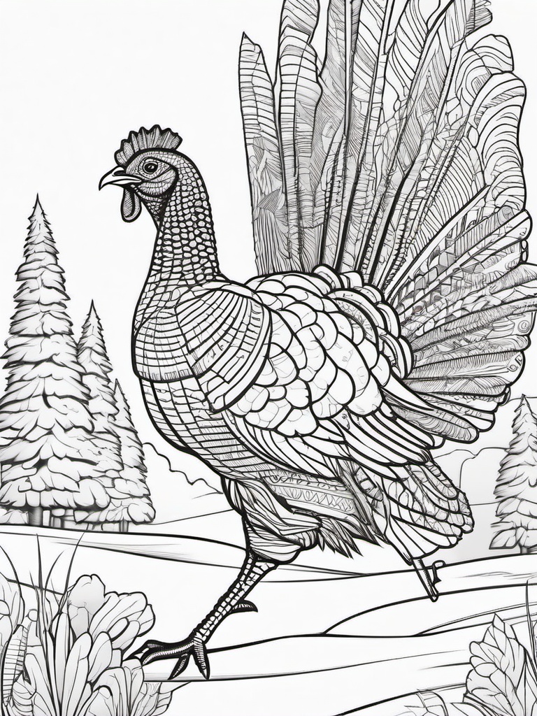 Turkey Running Coloring Pages - Playful Scene of a Turkey on the Run  minimal black outline printable sheet, coloring page