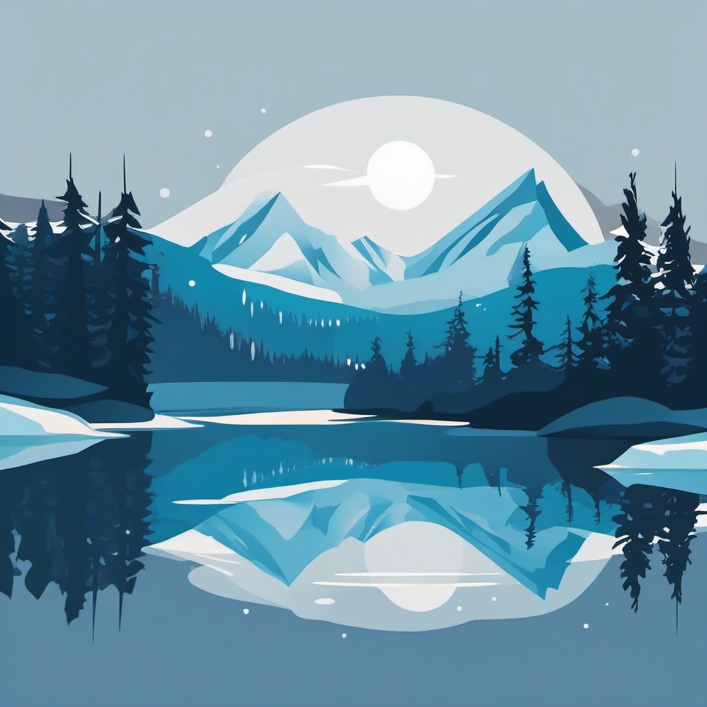 Frozen Lake Sticker - Experience the serene beauty of a frozen lake with this icy and winter-themed sticker, , sticker vector art, minimalist design