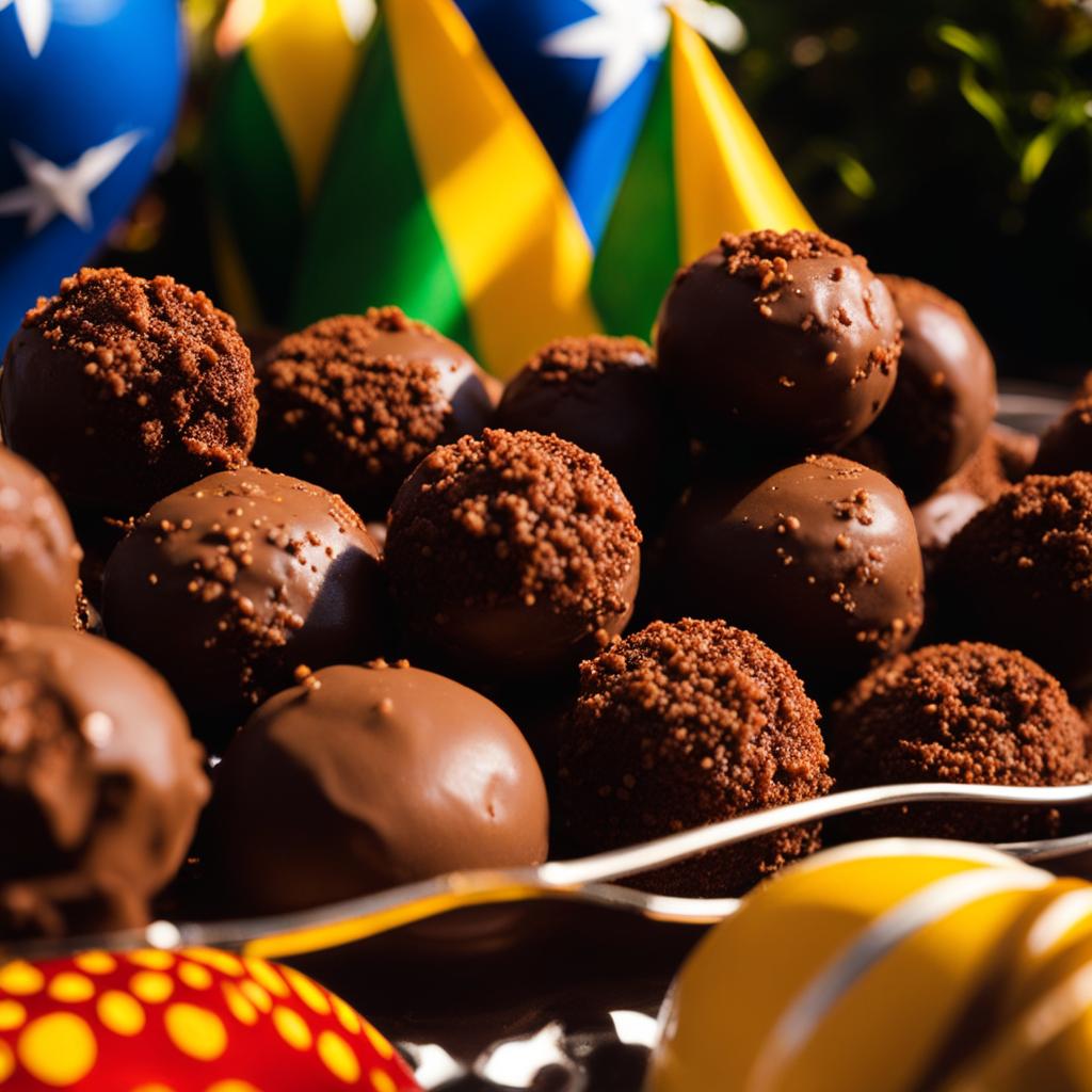 brigadeiro, brazilian chocolate fudge balls, indulged at a lively carnival street party in rio de janeiro. 