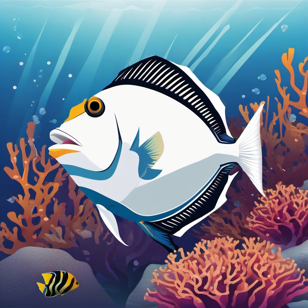 Triggerfish Clipart - Triggerfish defending its territory in a reef , minimal, 2d