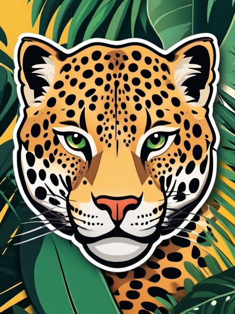 Jaguar cartoon - powerful jungle cat with spots  cartoon sticker style