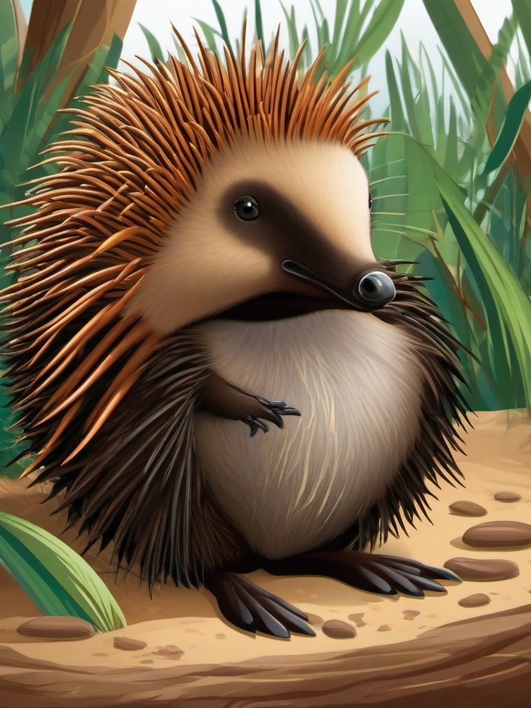 Echidna cartoon - spiky, insect-eating animal that lays eggs  