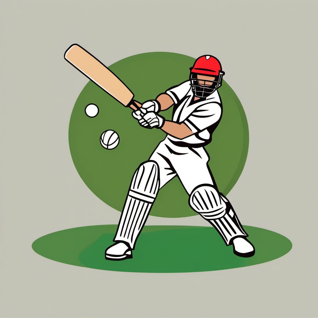 Cricket Batting Clipart - A cricket batter taking a shot.  color vector clipart, minimal style