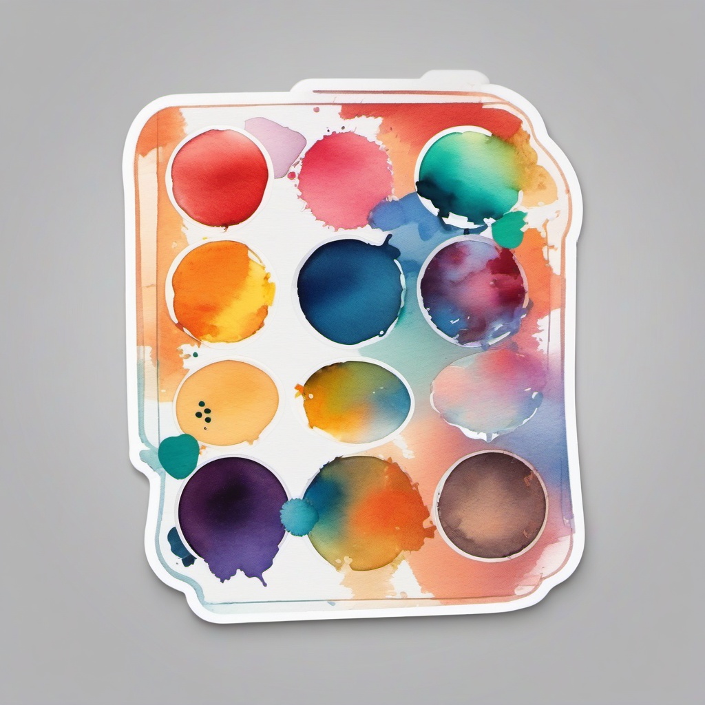 Palette with Watercolor Splashes Sticker - Palette surrounded by watercolor splashes, ,vector color sticker art,minimal