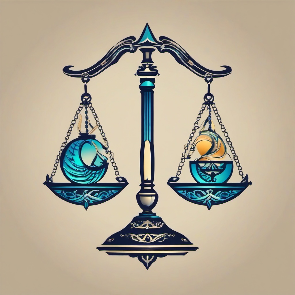 libra and pisces combined tattoo  simple vector color tattoo