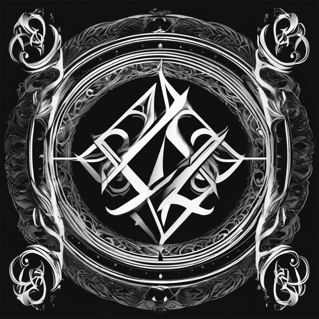 A warping rune distorts, forming a marked design in the tattoo.  black and white tattoo style