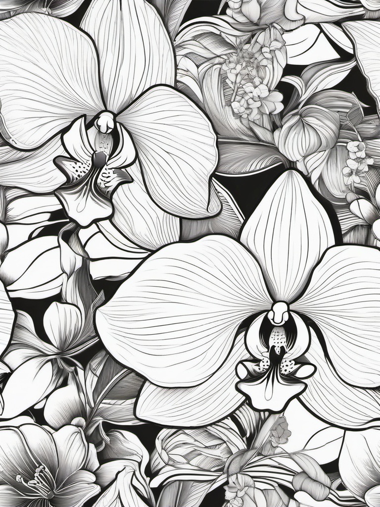 Floral Orchids - Exotic blooms with intricate designs.  outling,coloring pages,black and white