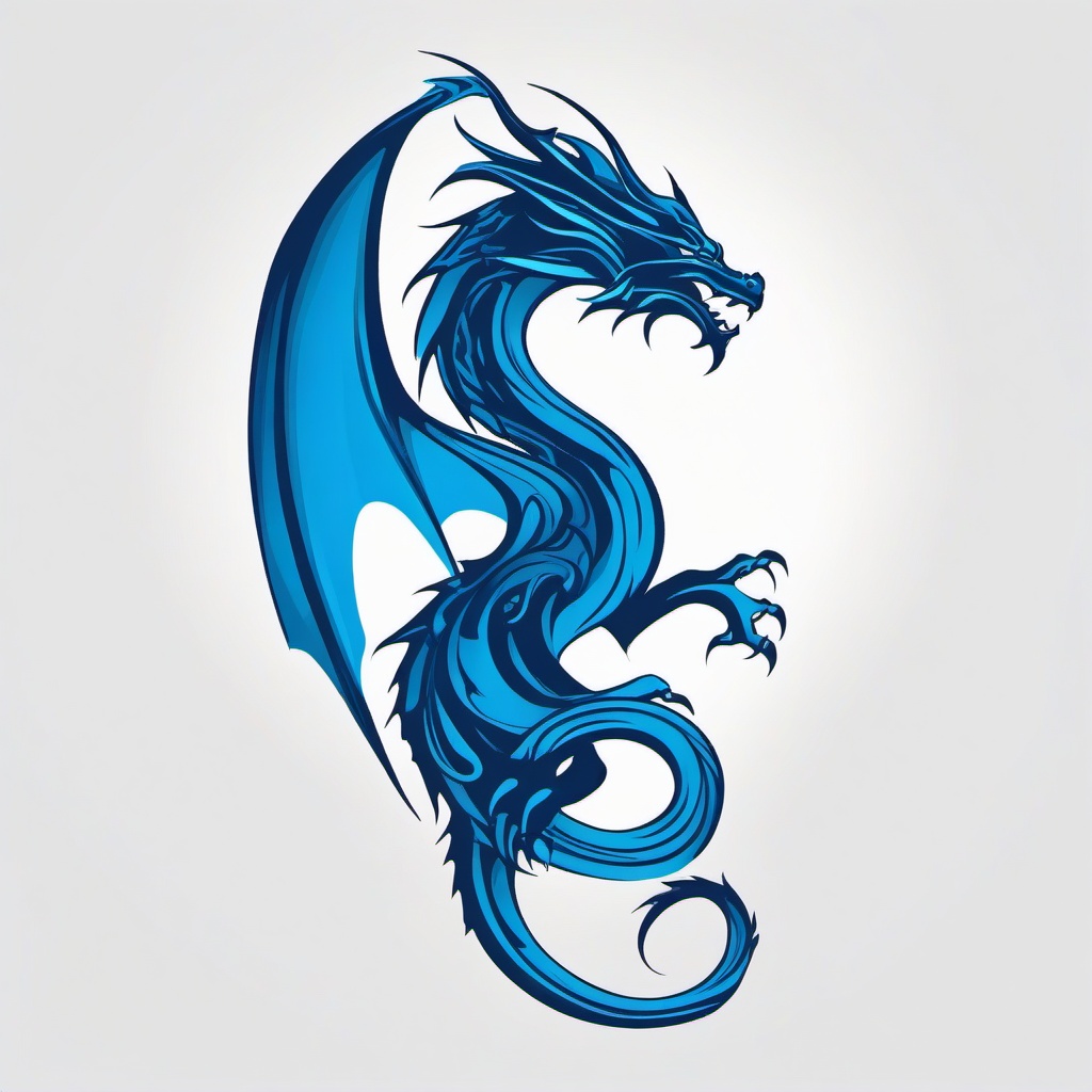 Azure Dragon Tattoo - Tattoos featuring a dragon with azure or blue coloration.  simple color tattoo,minimalist,white background