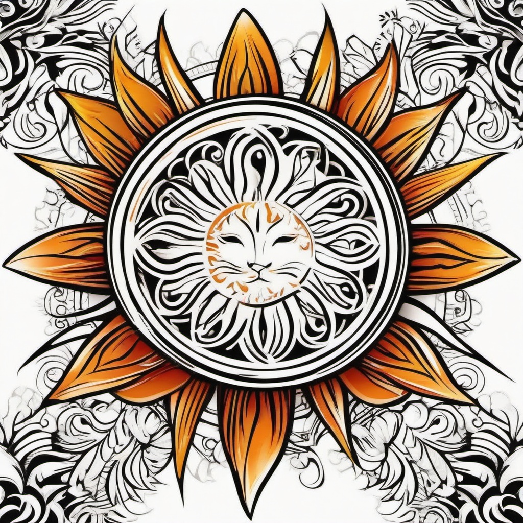 Hawaiian Sun Tattoo - Capture the warmth and energy of the Hawaiian sun with a vibrant and captivating tattoo.  simple vector color tattoo,minmal,white background