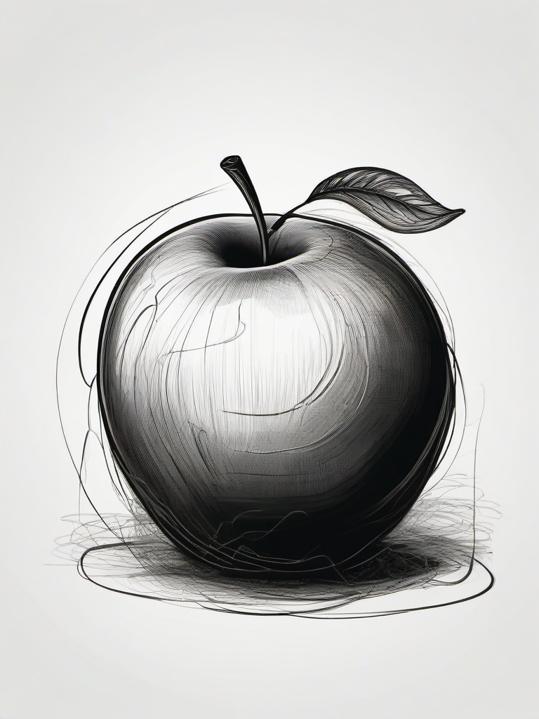 drawing of an apple with a worm  minimal rough sketch scribbles,doodles,black and white