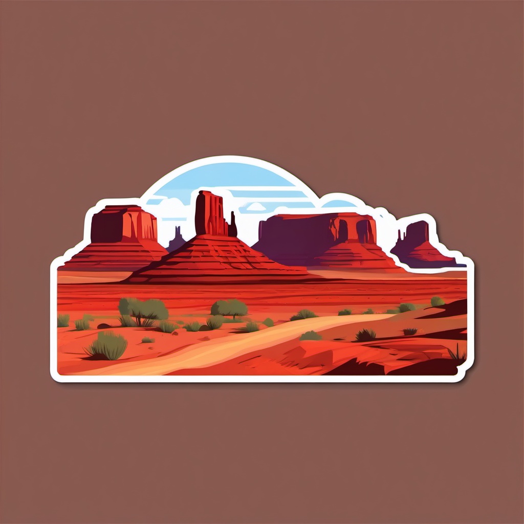 Monument Valley sticker- Iconic red sandstone buttes on the Arizona-Utah border, , sticker vector art, minimalist design