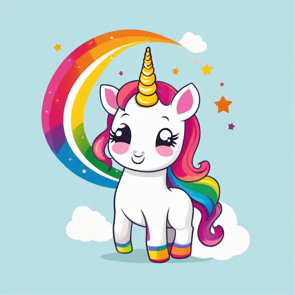 Cute clipart - baby unicorn prancing on a rainbow  color,minimalist,vector clipart