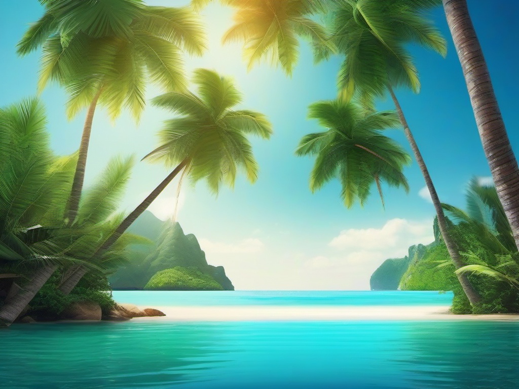 Tropical Beach Background - Lush tropical beach background with palms and clear blue water.  background wallpaper