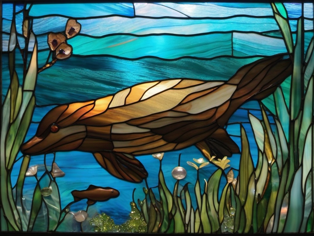 Stained Glass Platypus - Platypus swimming in river  