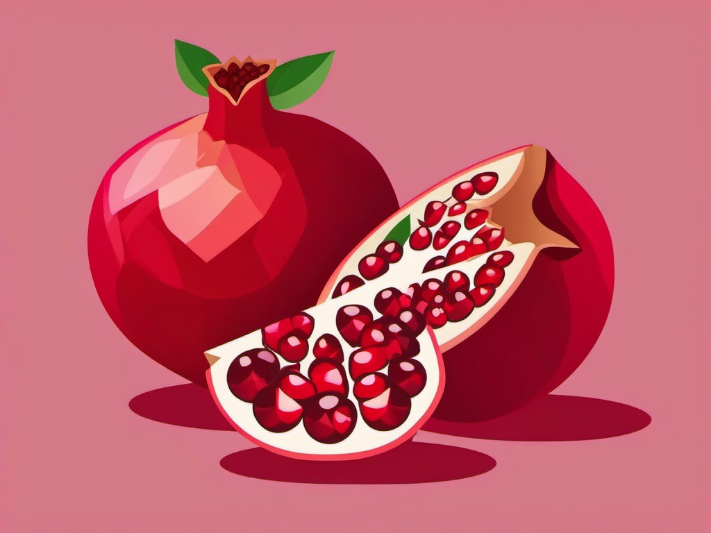 Pomegranate Cut Open Clipart - Pomegranate cut open to reveal its seeds.  color vector clipart, minimal style