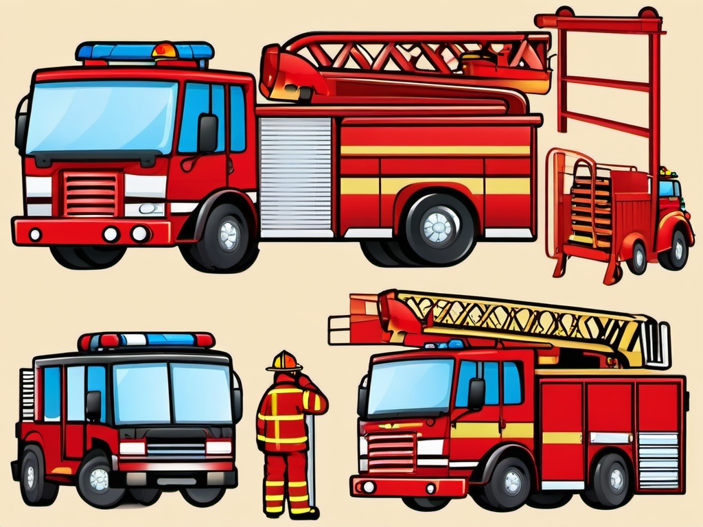 Fireman clipart - fireman and ladder truck  vector clipart