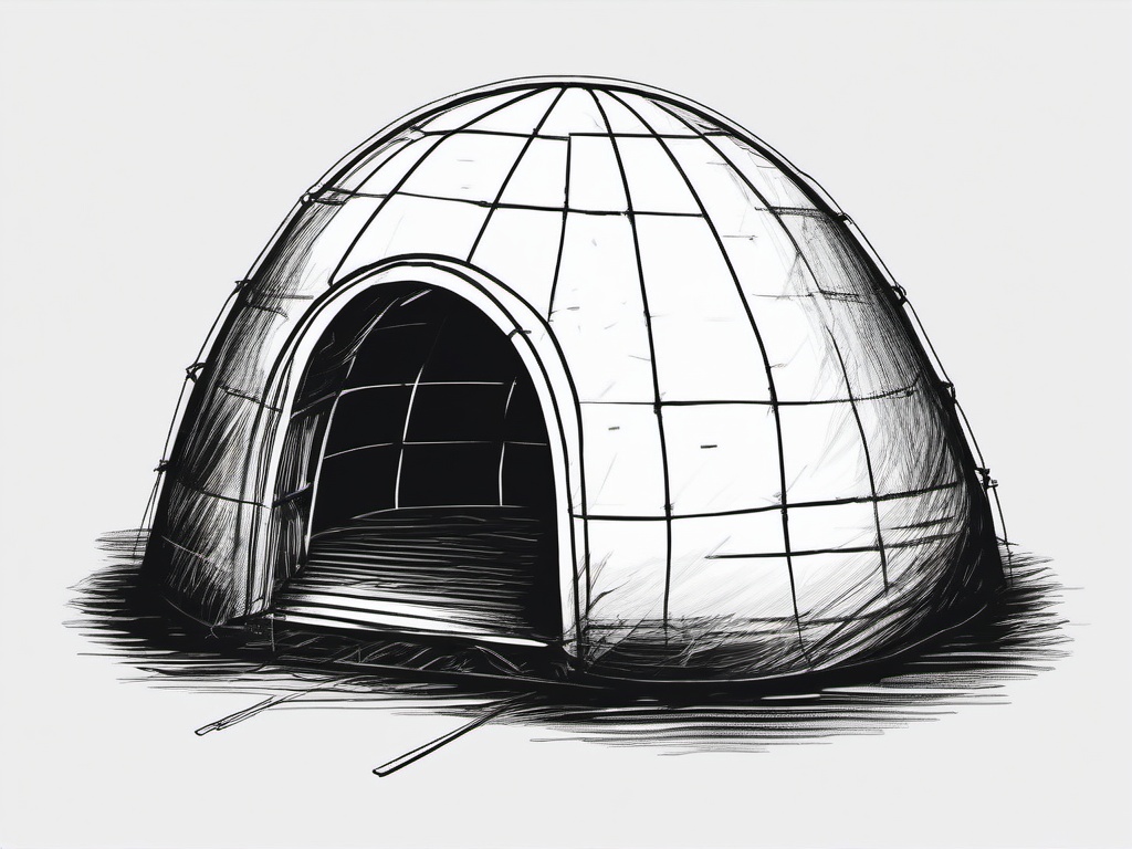 drawing of igloo  minimal rough scribbles,doodles,black and white