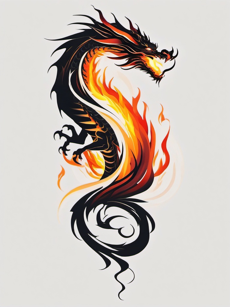 Dragon Tattoo with Fire - Dynamic tattoo featuring a dragon breathing fire.  simple color tattoo,minimalist,white background