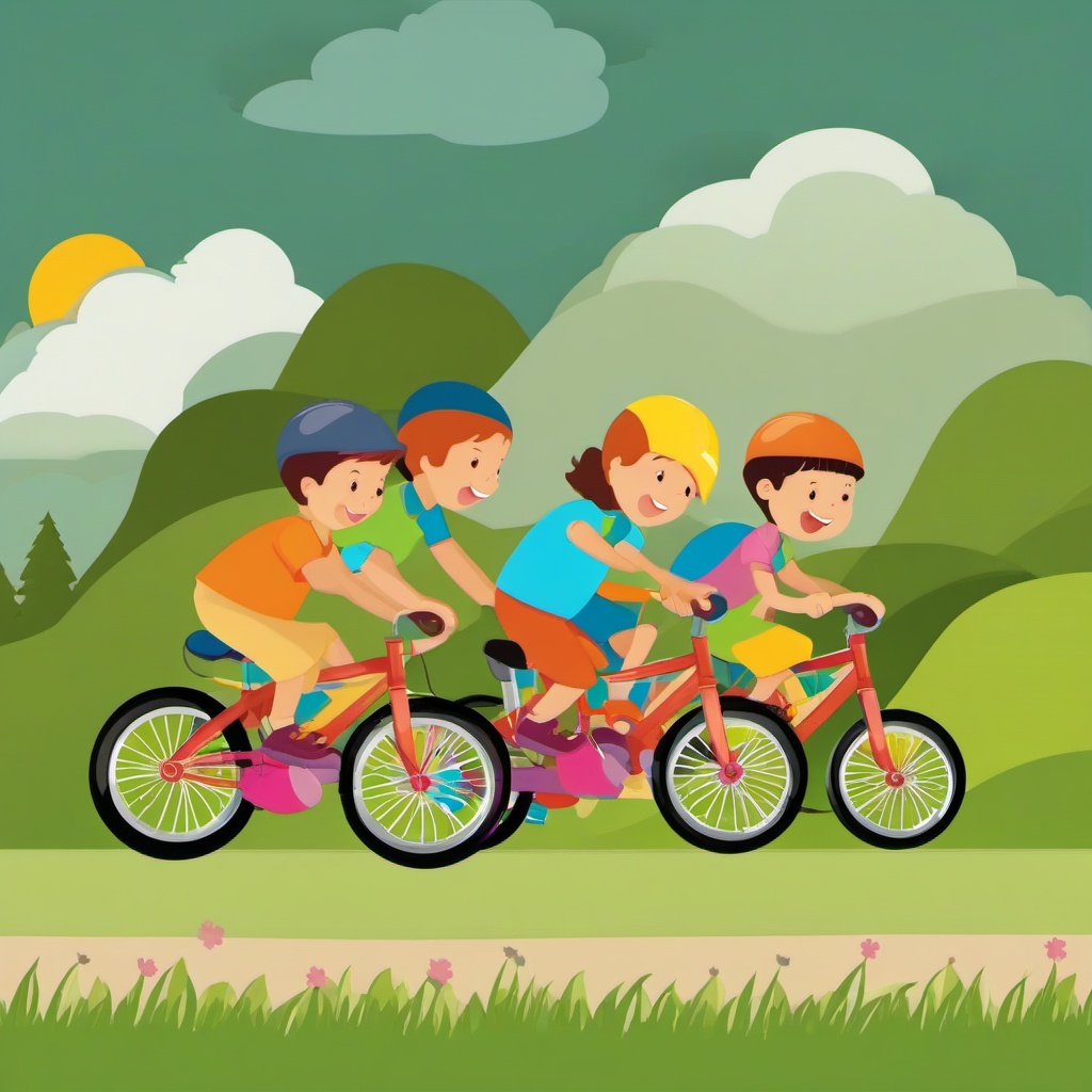 Bike clipart - kids riding their bikes down a hill  