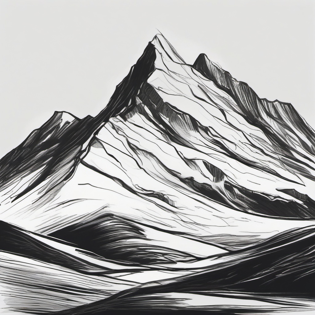 drawing of a snowy mountain  minimal rough sketch scribbles,doodles,black and white