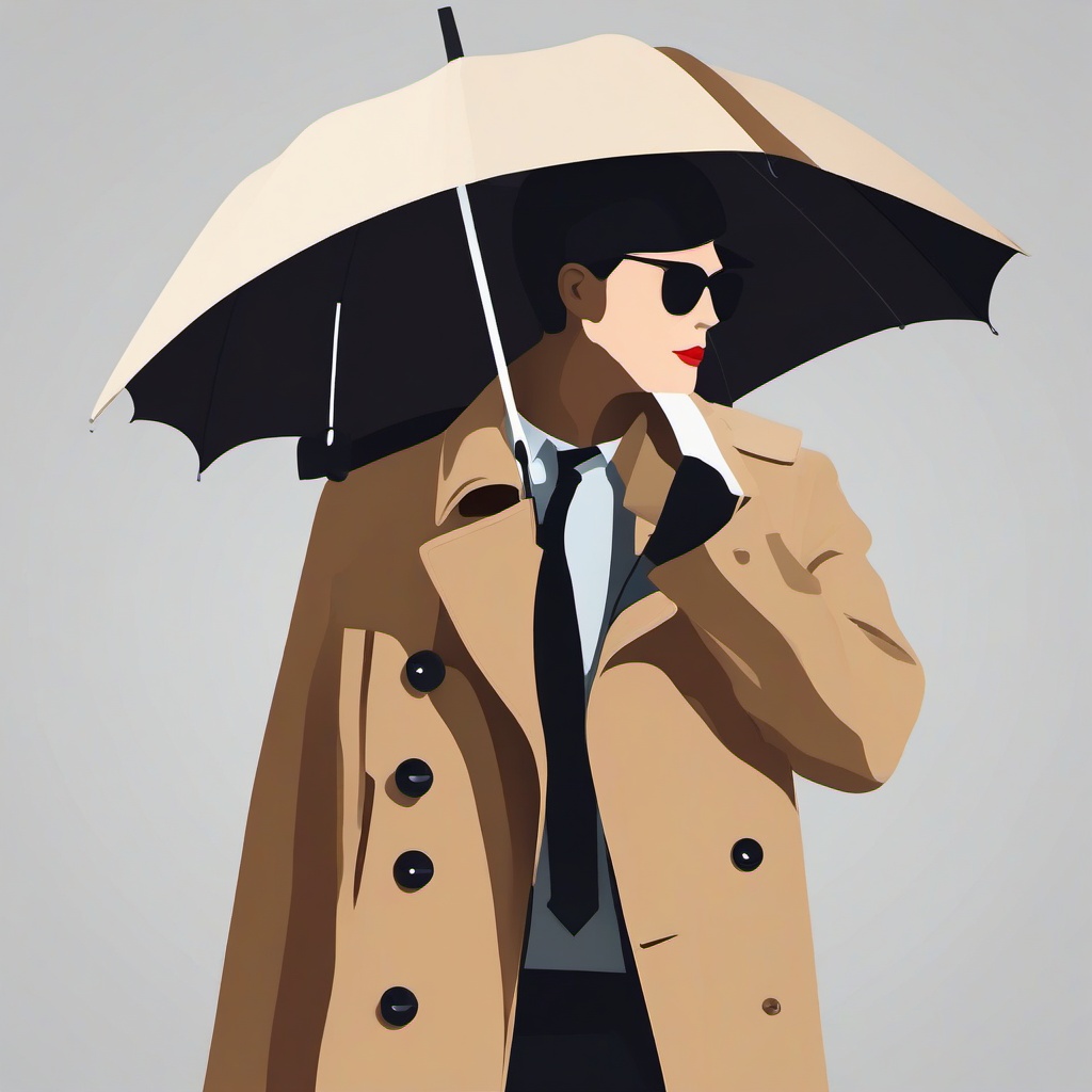 Umbrella clipart - person in a trench coat holding an umbrella  color,minimalist,vector clipart