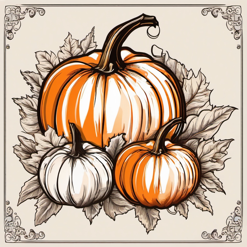 Pumpkin Clipart, Bright orange pumpkins in an autumn harvest. 