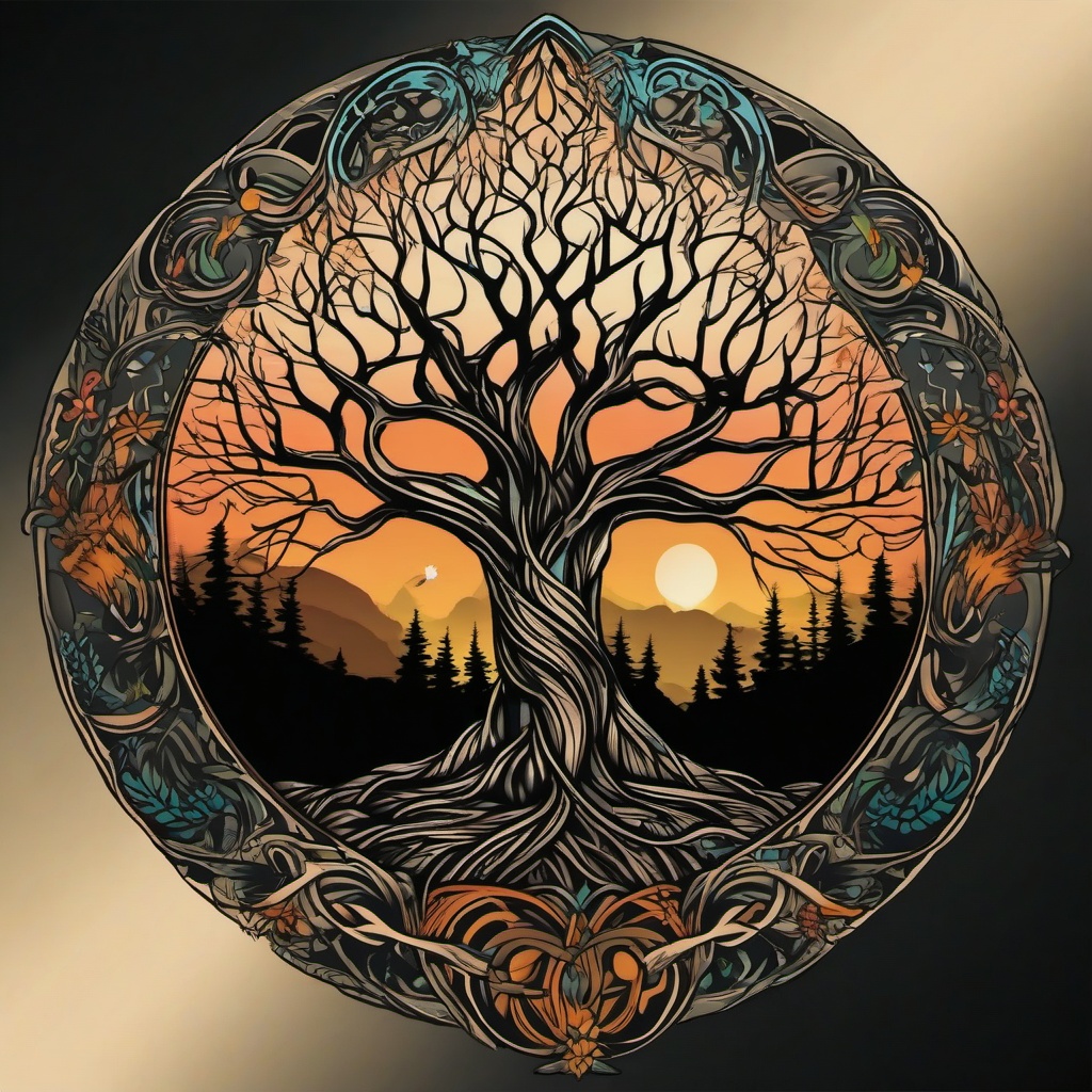 tattoo yggdrasil  simple vector color tattoo