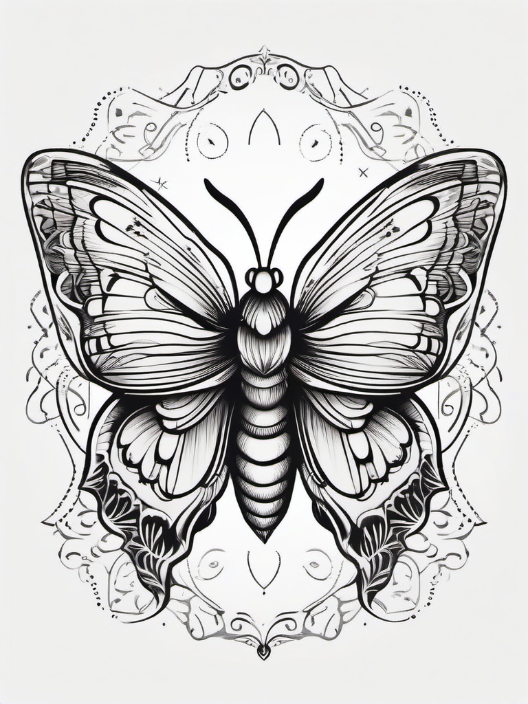 Cute Moth Tattoo - Keep it adorable with a cute and charming moth tattoo design for a whimsical and endearing look.  simple vector color tattoo, minimal, white background